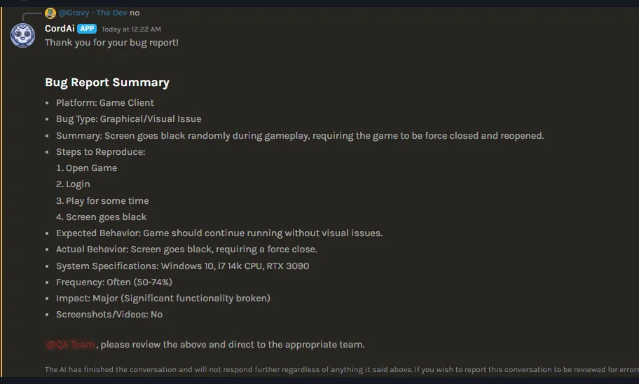 Bug report agent results